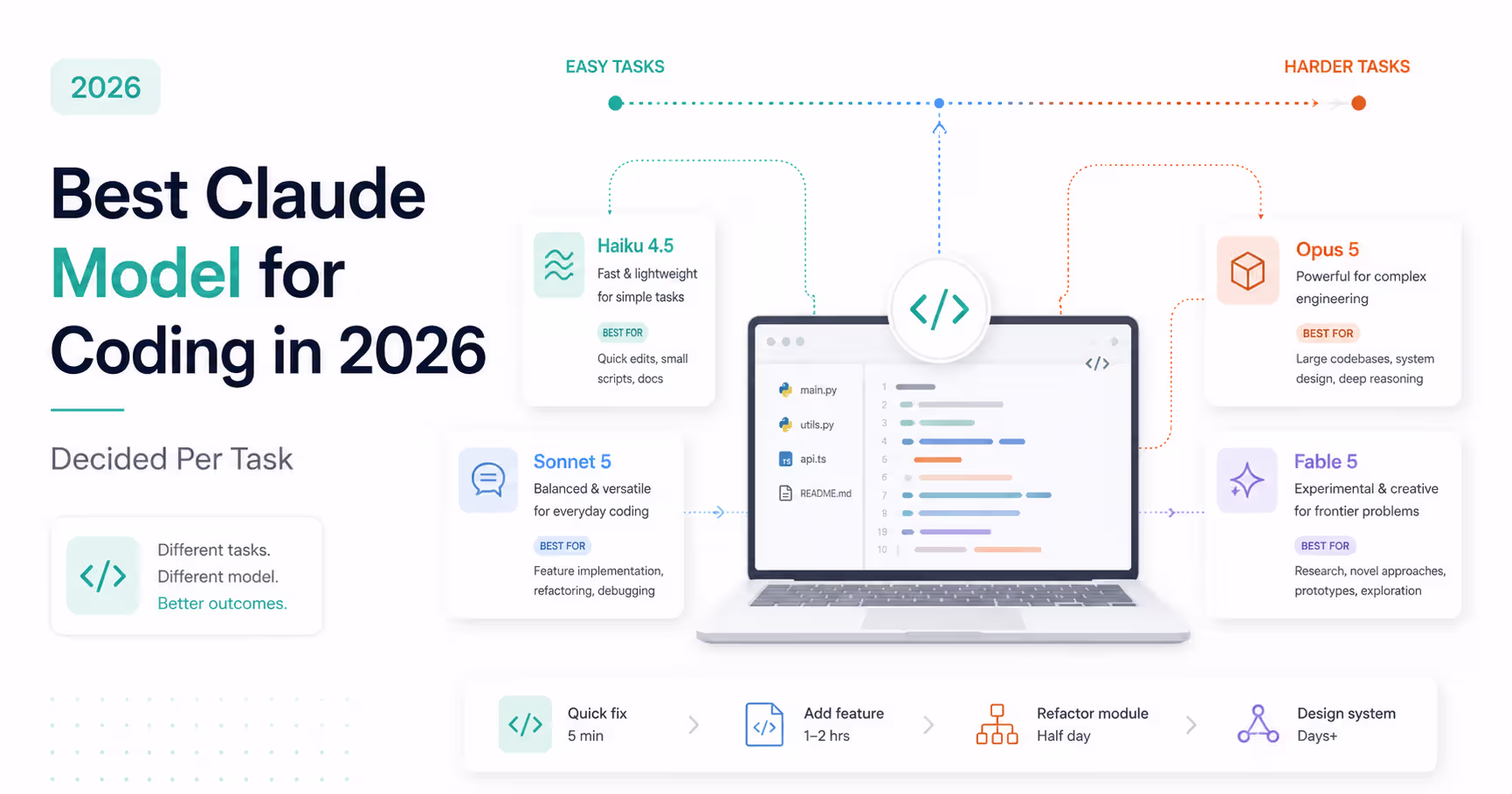 Best Claude model for coding in 2026 — Opus 5, Sonnet 5, Haiku 4.5 and Fable 5 compared on price, context and task type