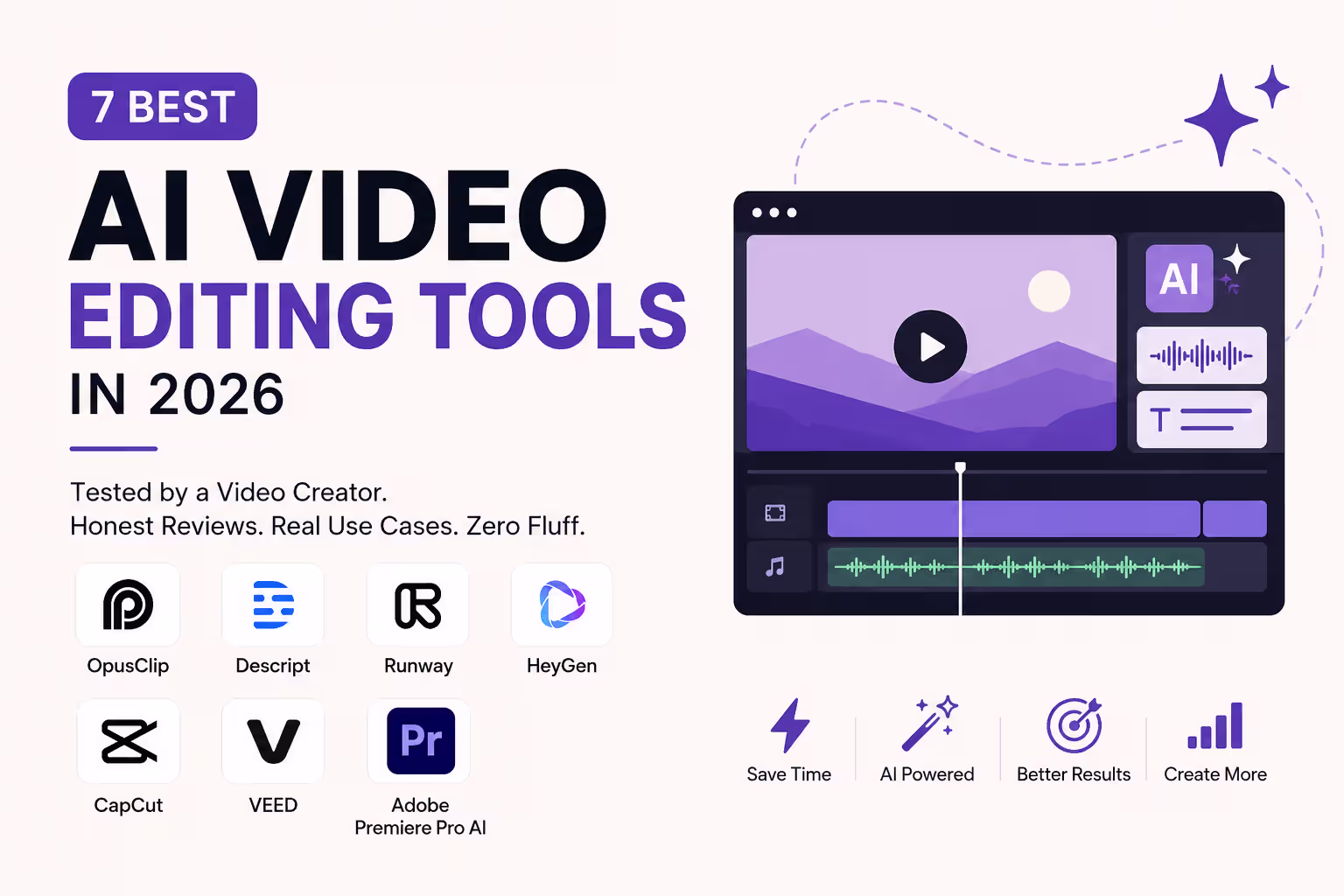 7 best AI video editing tools in 2026 — comparison of OpusClip, Descript, Runway, HeyGen, CapCut, VEED, and Adobe Premiere Pro AI