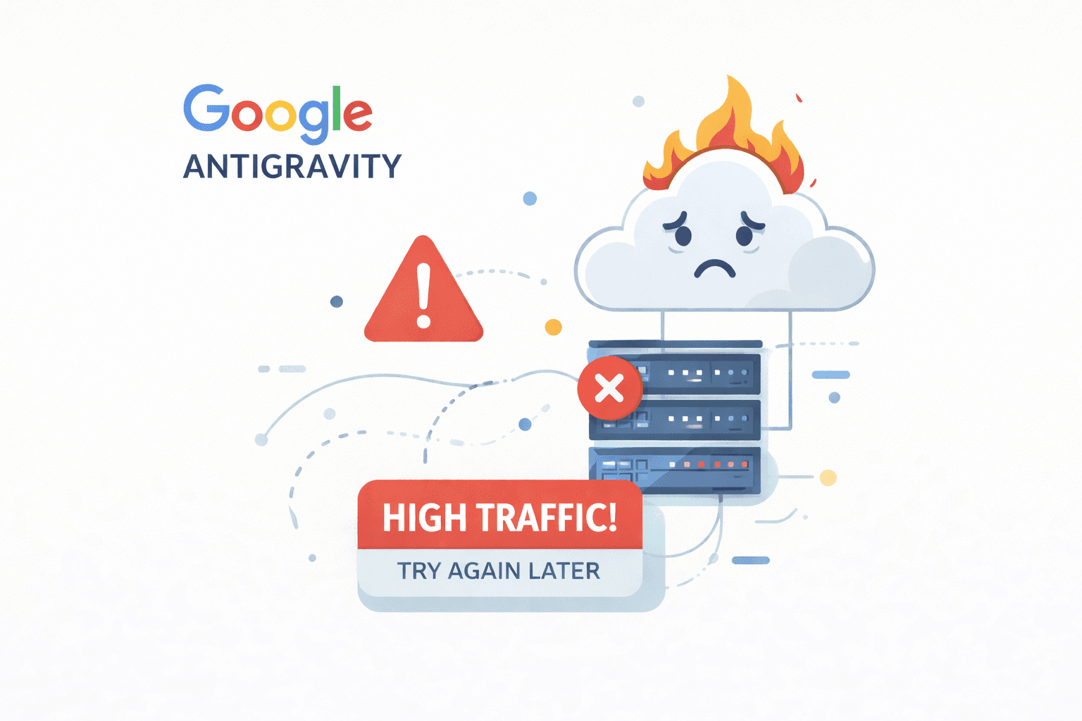 Google Antigravity high traffic error — server overload warning screen